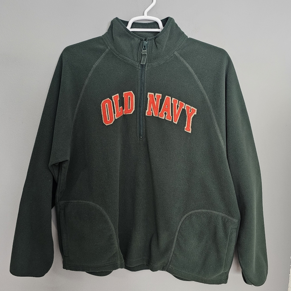Y2K Old Navy Fleece Sweatshirt Men's Size XXL Green Spell Out Raised Letter Logo